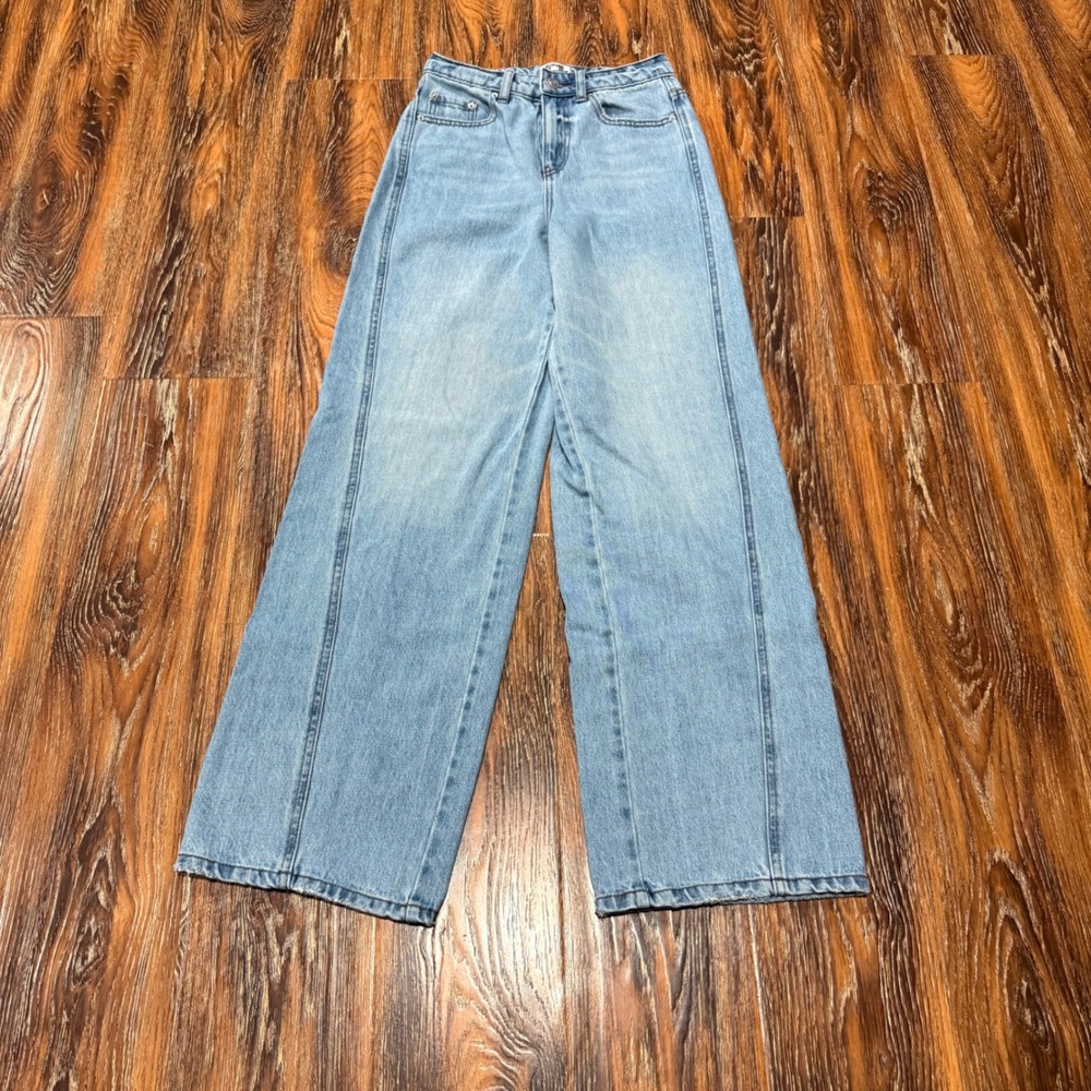 Future Collective 00 Wide Leg Jeans Womens Light Blue High Rise Seam Detail